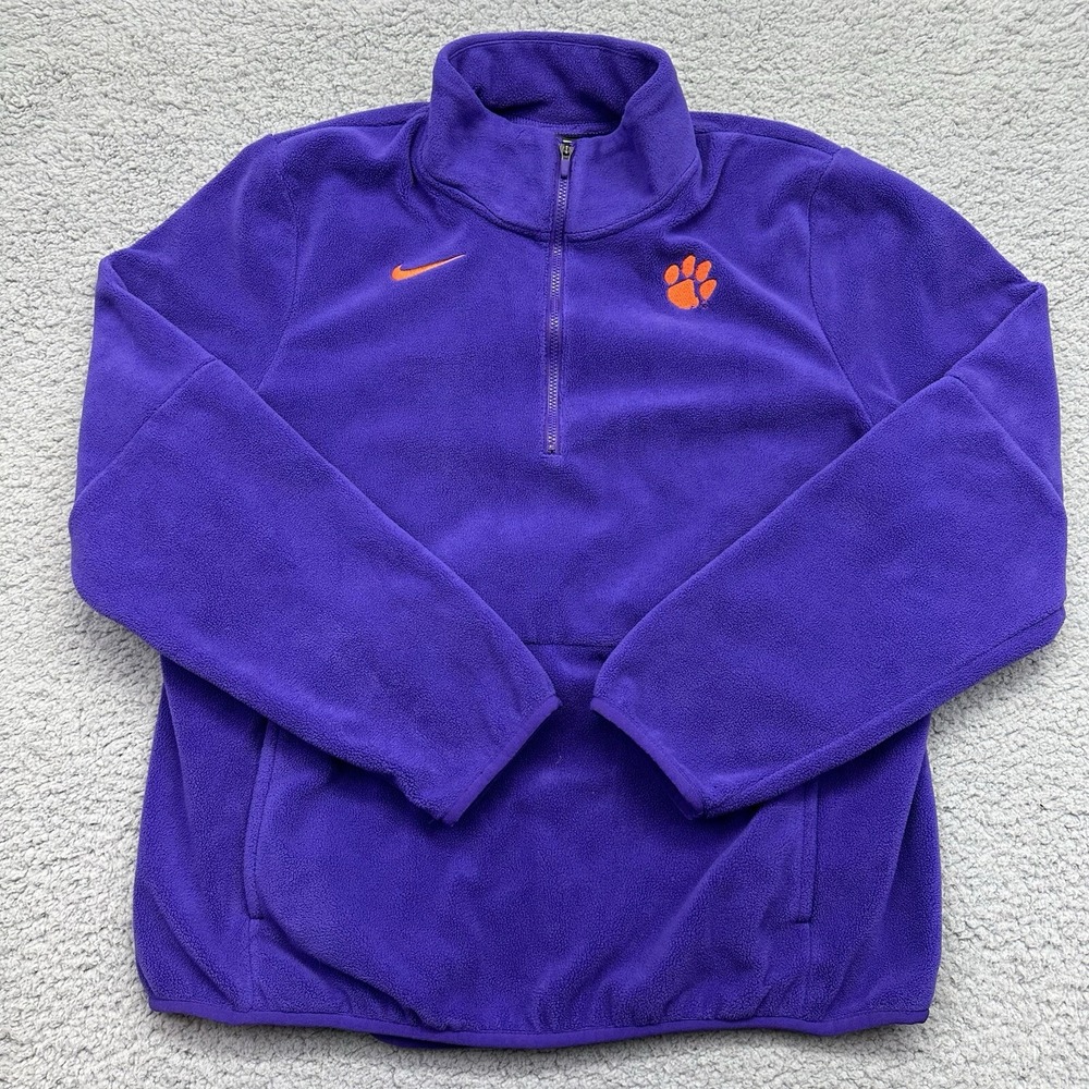 Nike BQ7193-545 Womens Size Medium Clemson Tigers 1/4 Zip Purple Fleece Pullover